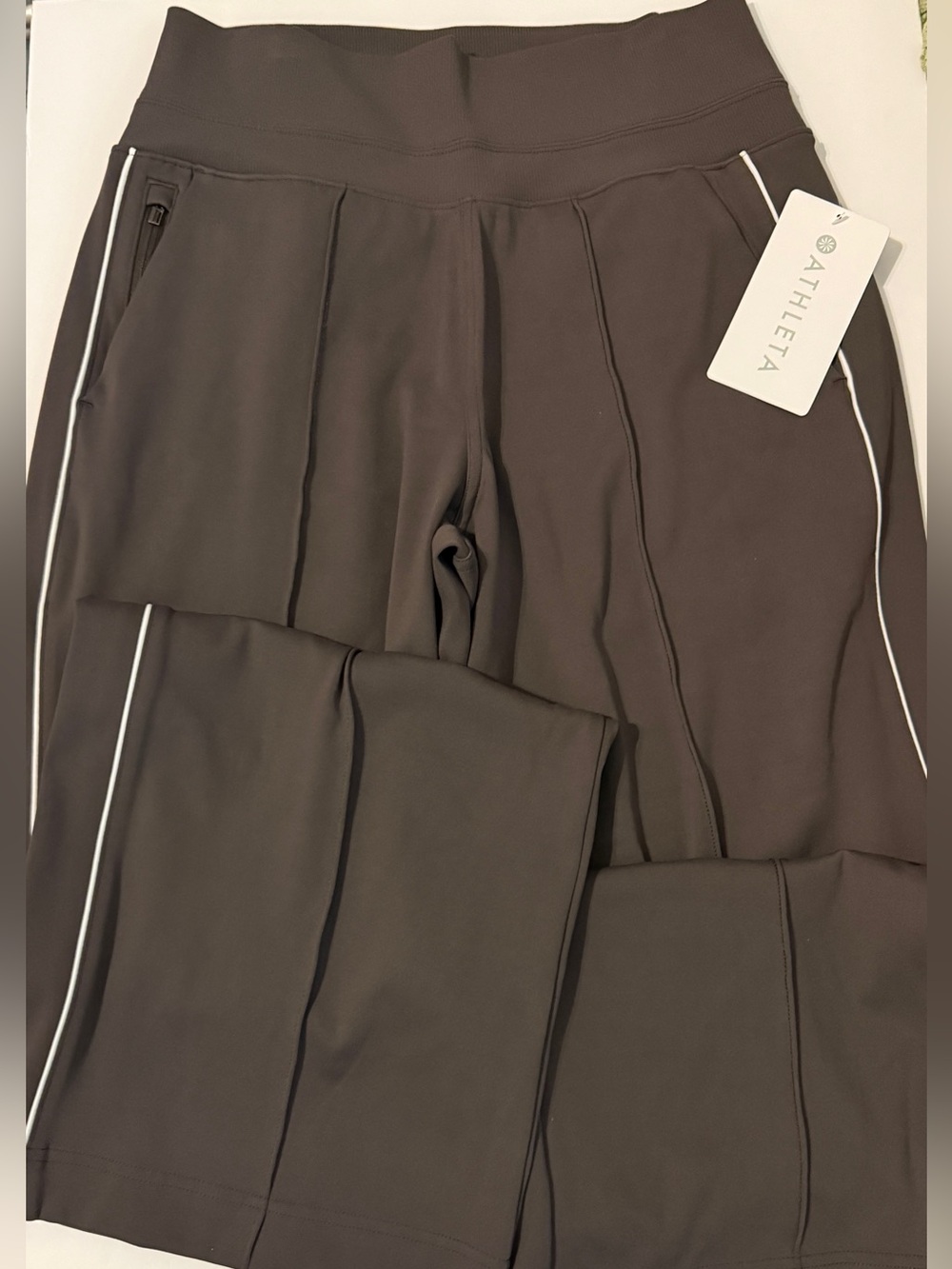 NWT Athleta Venice Track Stripe Wide Leg Pant Sculptek Small shale/white